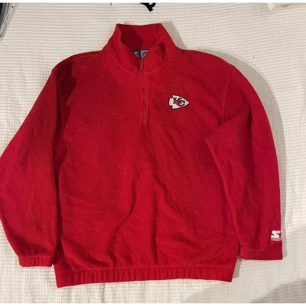 Starter Black Label Red Kansas City Chiefs 1/4in Zip Neck Jacket Adults Size XL